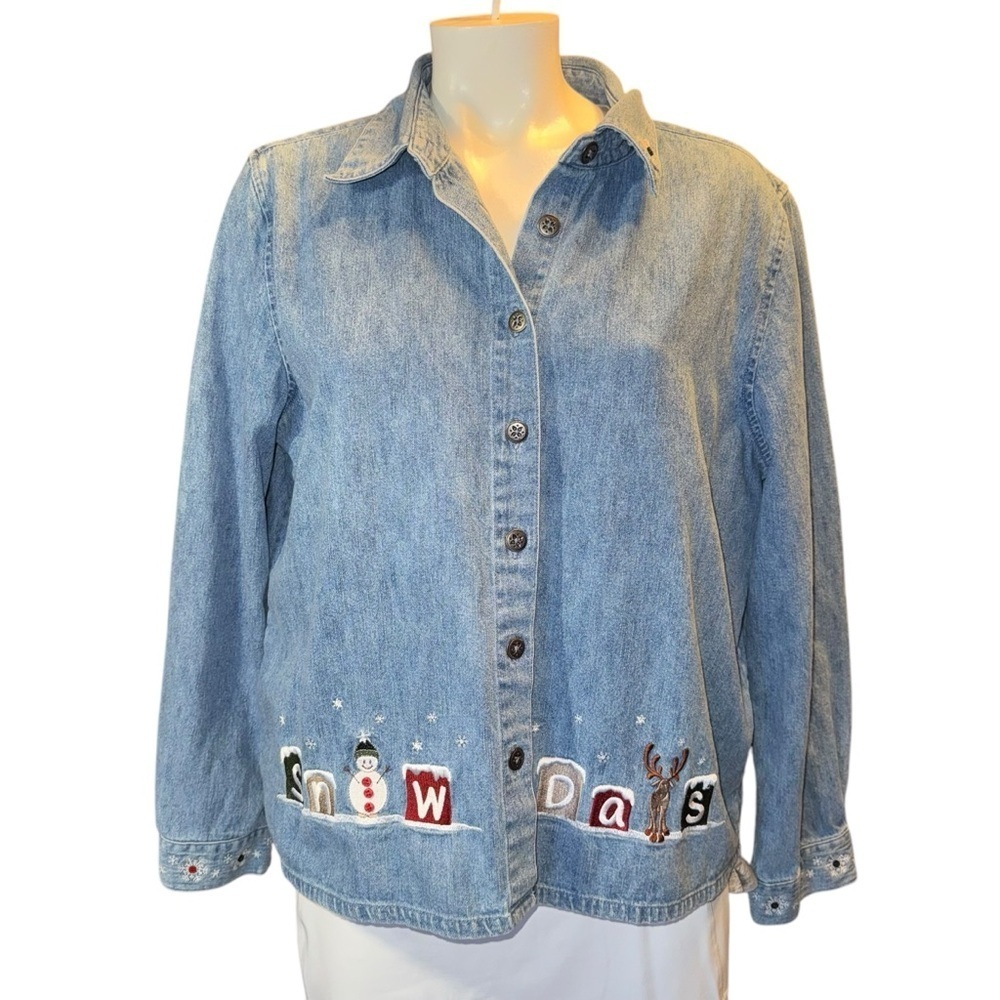 Christopher & Banks Women’s Denim Jean Shirt /Jacket Sz XL Blue Faded 💯 Cotton